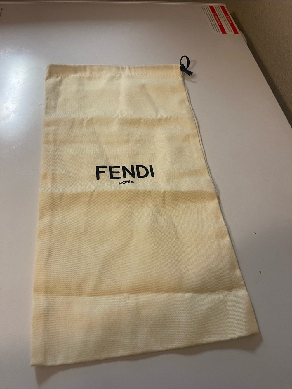 Fendi Cream Drawstring Logo Dust Bag with Black Cord